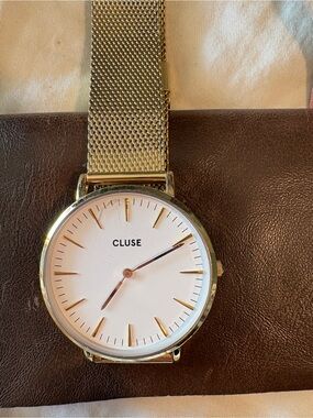 Cluse Minute Watch Mesh, White, Gold Color